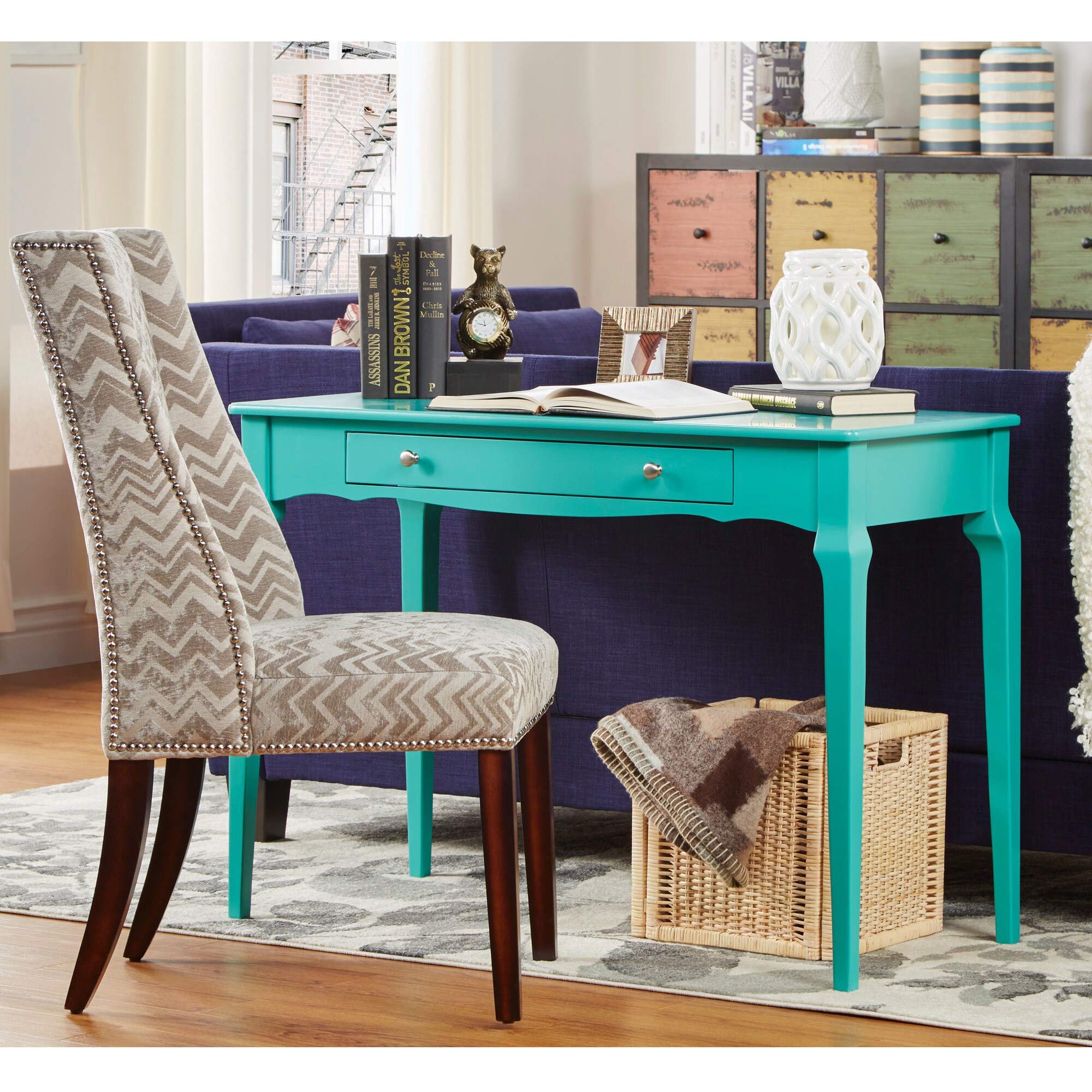 Sea Green 1-Drawer Console Table - Accent Writing Desk, Makeup Vanity & End Table for Living Room & Bedroom - Classic Mid-Century Modern Style Rubberwood Furniture - Perfect for Home Office, Guest Room & Apartment Decor