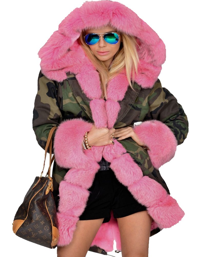 Roiii Women's Thickened Warm Camouflage Ski Jacket - Lightweight Winter Hooded Parka Coat for Snowboarding & Outdoor Activities