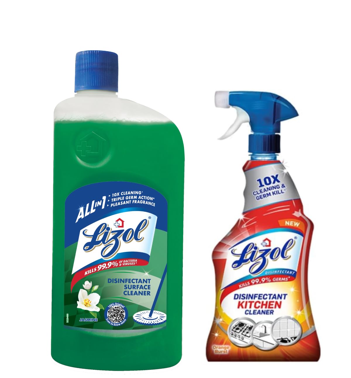 Lizol Disinfectant Surface & Floor Cleaner Liquid, Jasmine Scent - 1 Liter | Kitchen Cleaner Spray - 450ml | Kills 99.9% Germs | Ideal for Home, Office & Commercial Use