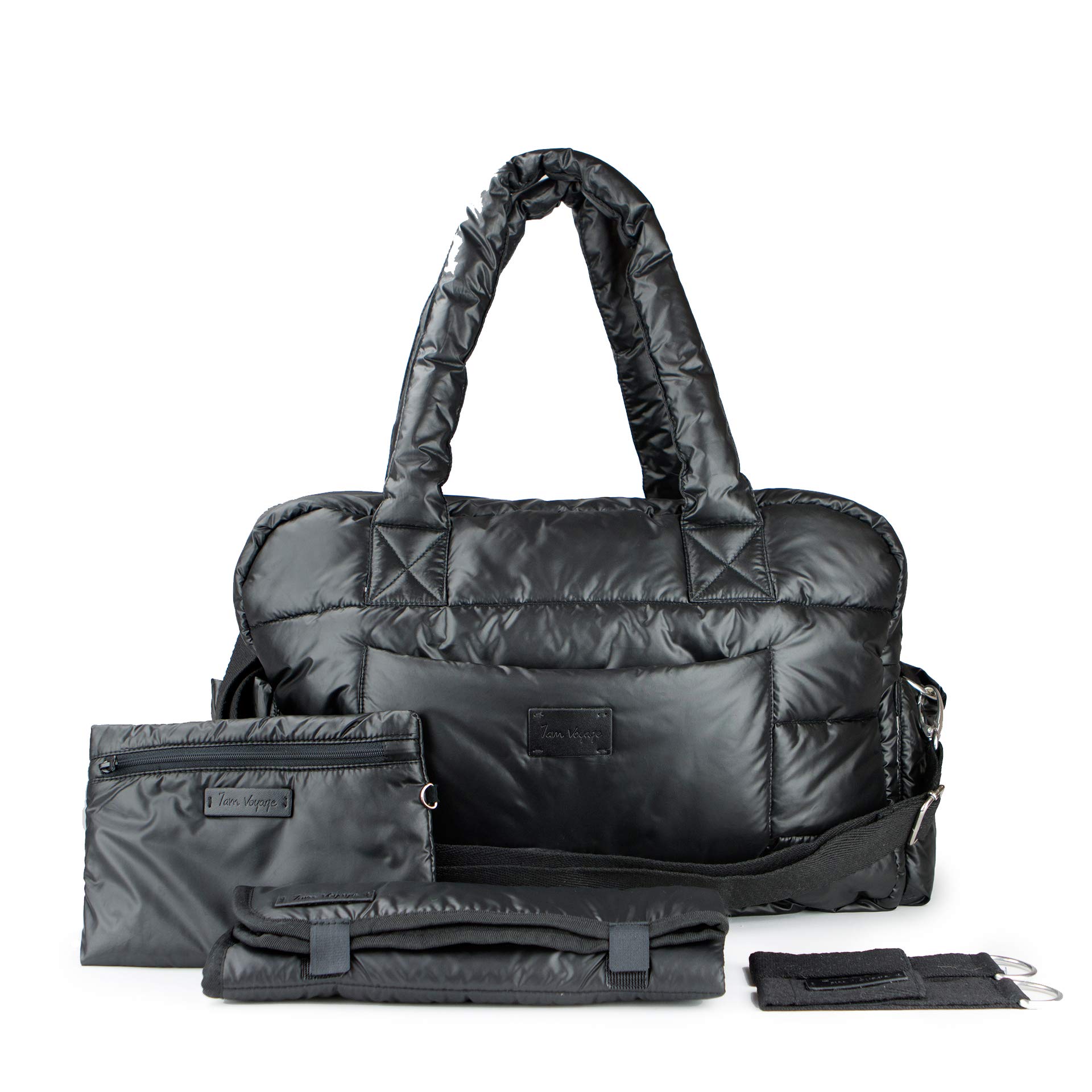 7AM Voyage Waterproof Diaper Bag for Baby - Large Multifunctional Tote with Stroller Straps, Changing Pad & Padded Shoulder Straps | Perfect for Travel, Gym & Daily Use | Black Baby Bag for Moms