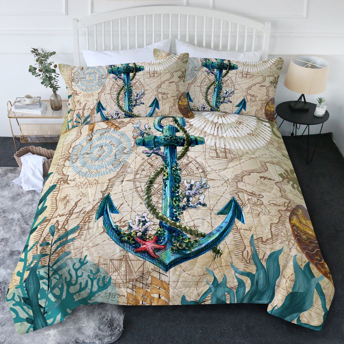 Anchor Love Comforter Set - Navy Blue Nautical Bedding Collection - Perfect for Coastal Themed Bedrooms & Guest Rooms
