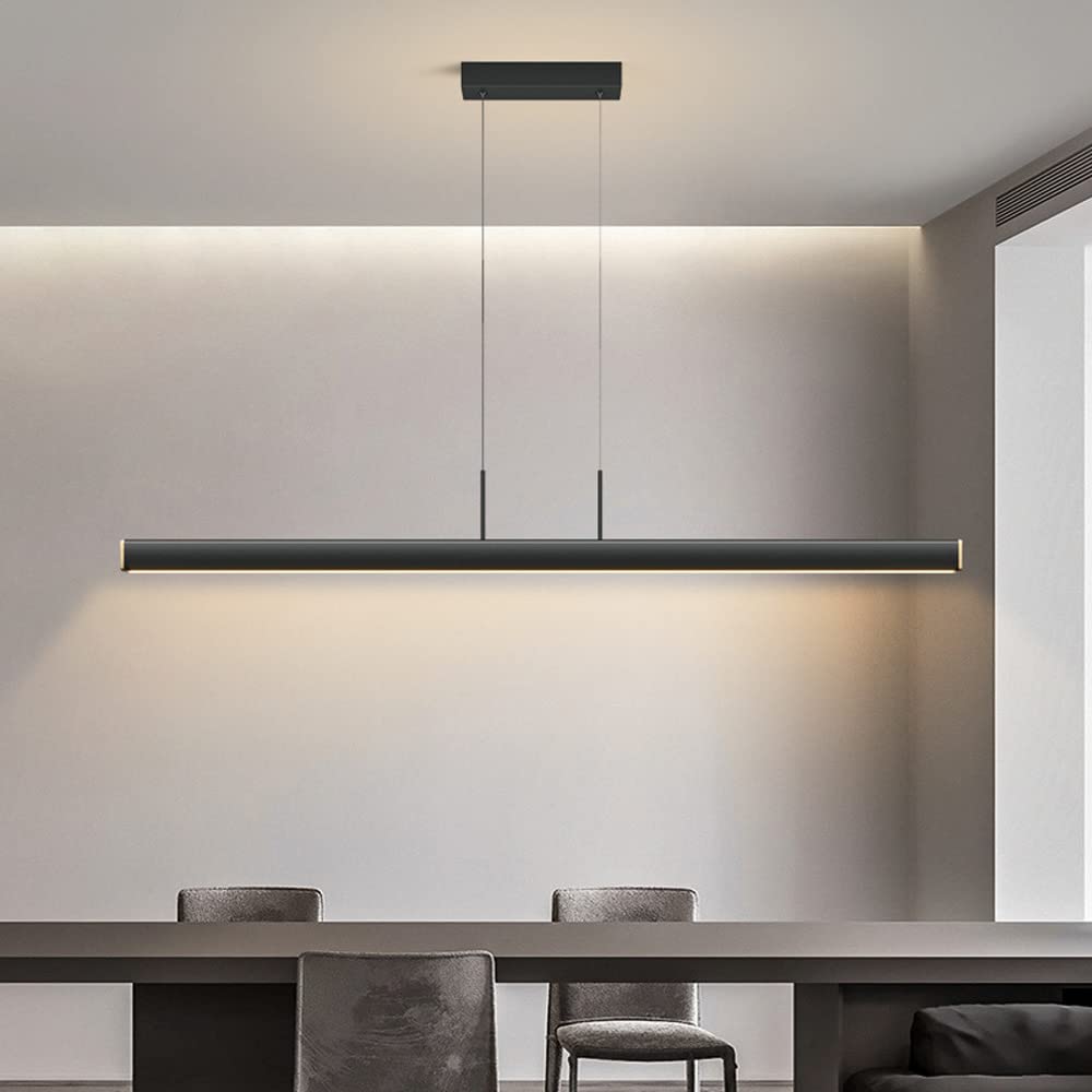 Modern LED Linear Pendant Light - Wooden Kitchen Island Chandelier for Dining Room, Bar & Office | Minimalist Long Hanging Lamp with Energy Efficient Lighting | Perfect for Contemporary Homes, Restaurants and Workspaces