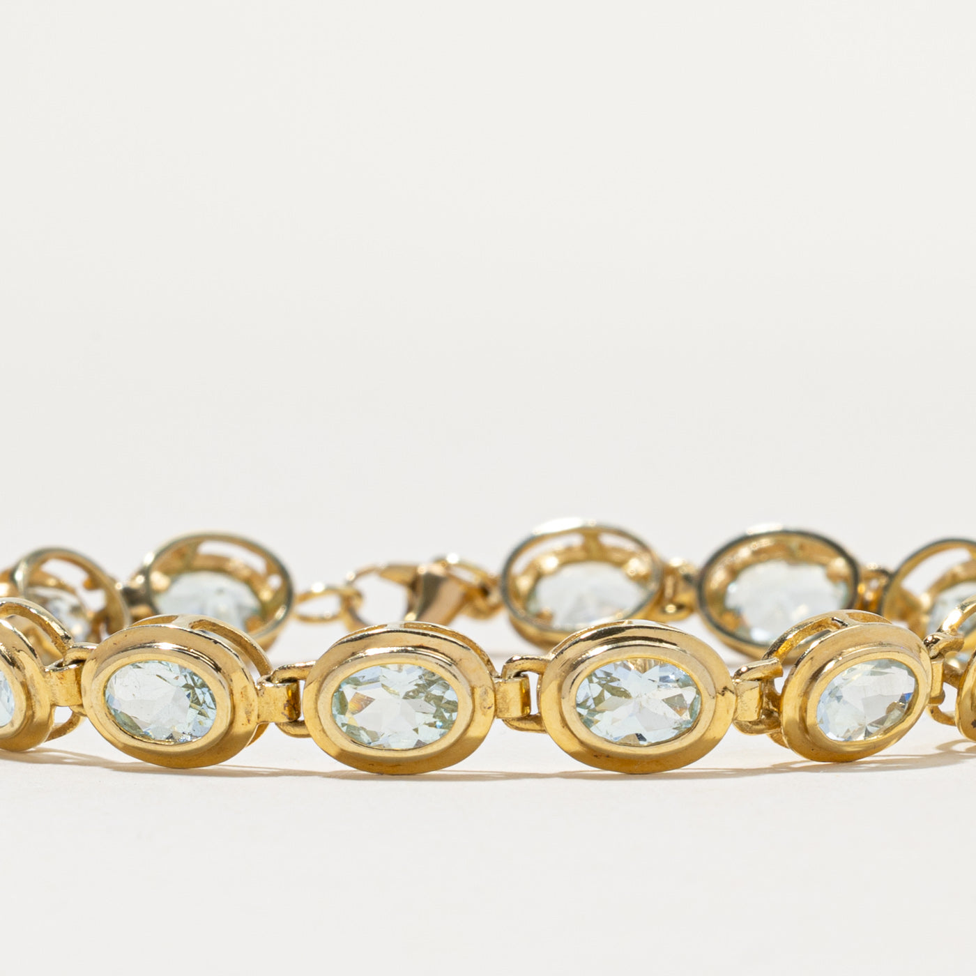 14K Gold Bezel Set Aquamarine Gemstone Bracelet - 9.00ctw Natural March Birthstone Jewelry - 7 Inch Adjustable Women's Bracelet for Birthday, Anniversary & Special Occasion Gifts
