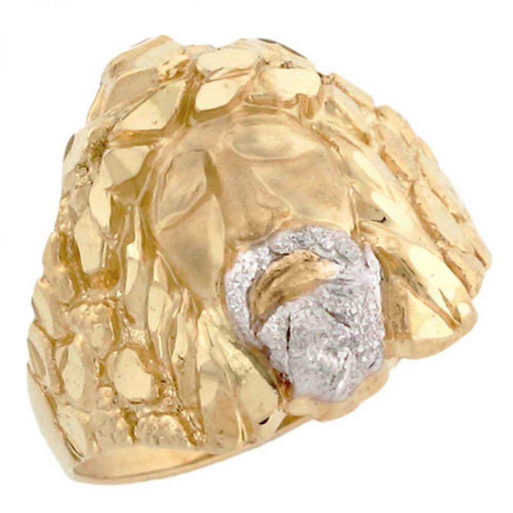 10K Two Tone Gold Jesus Christian Religious Nugget Small Men's Ring - Perfect for Daily Wear, Church, Baptism & Gift Giving