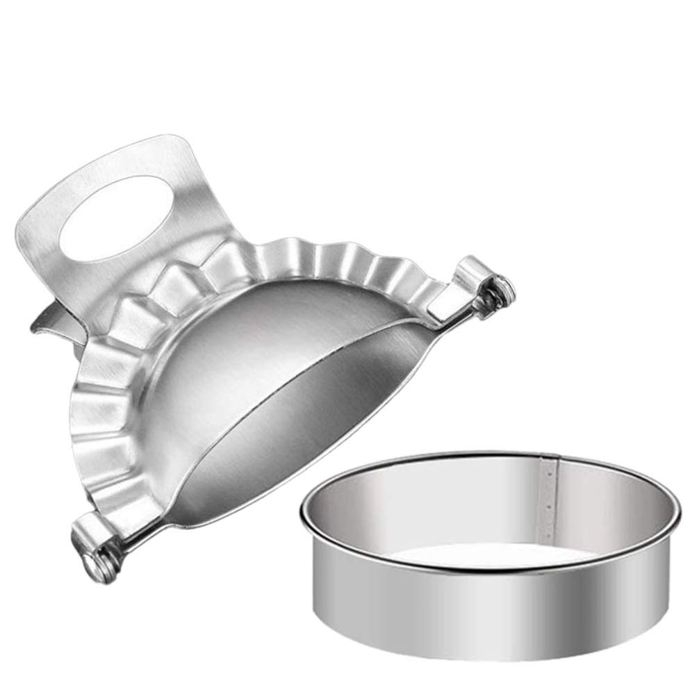 Hemoton Dumpling Maker - 2Pcs Stainless Steel Dumpling Press & Dough Cutter - Perfect for Homemade Dumplings, Wontons, Ravioli & Empanadas - Essential Kitchen Tool for Asian & Italian Cooking