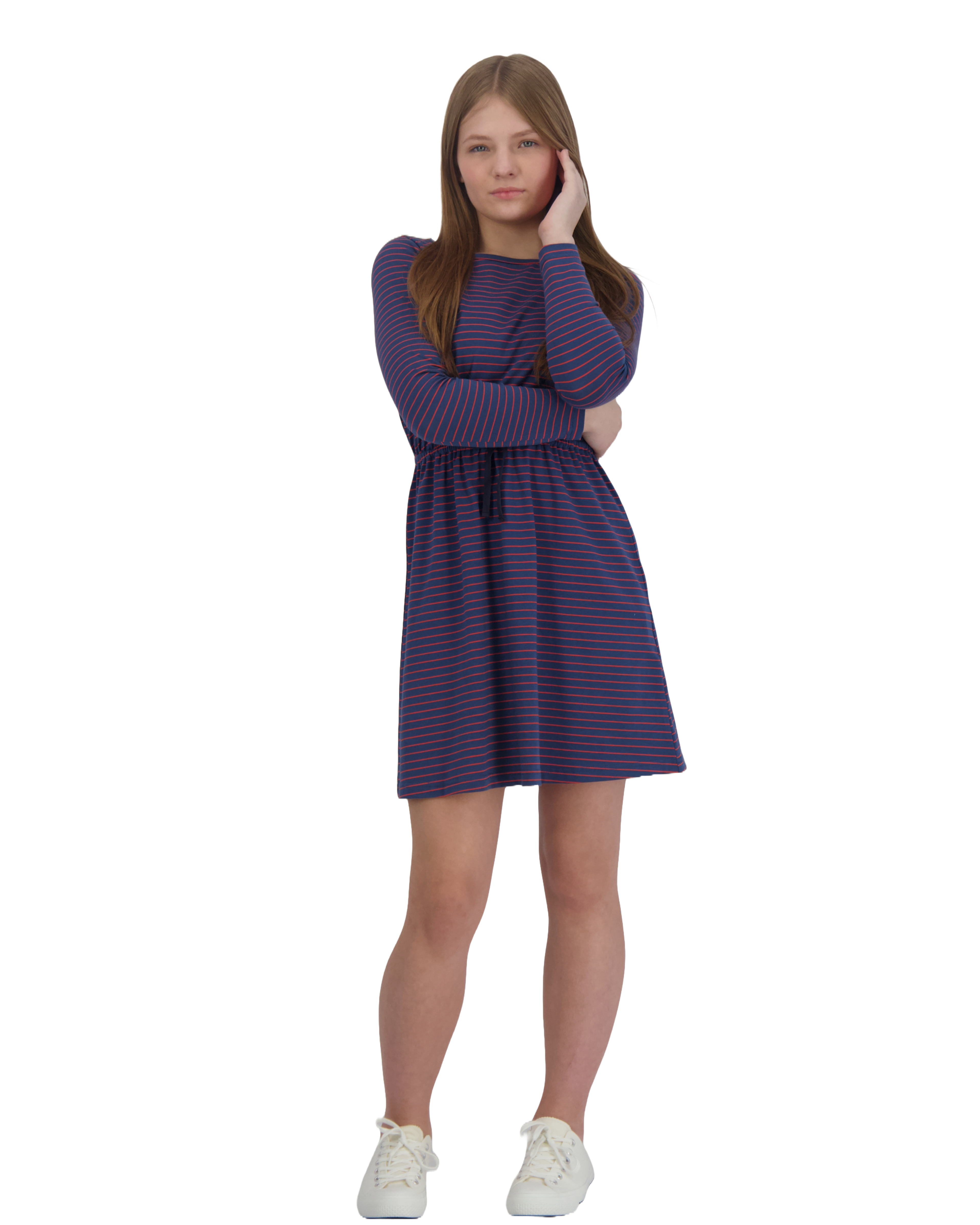 Lila Women's Drawstring Mini Dress - Navy & Red Ministripe for Casual Wear, Beach Outfits, and Summer Parties