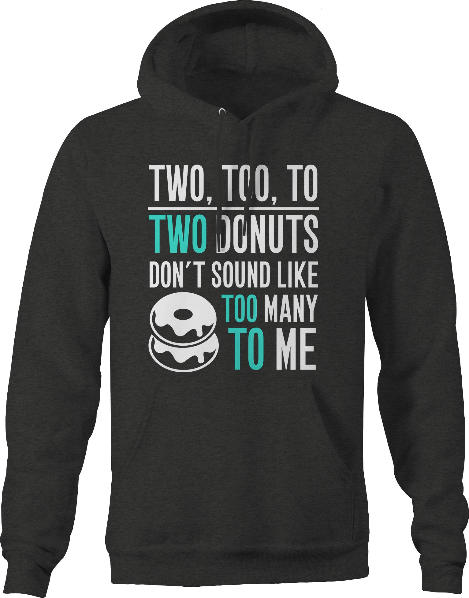 Funny Grammar Hoodie for Men - 'Two Donuts Don’t Sound Like Too Many to Me' Quote Sweatshirt - Dark Grey Pullover for Casual Wear, Gifts & Humor Lovers