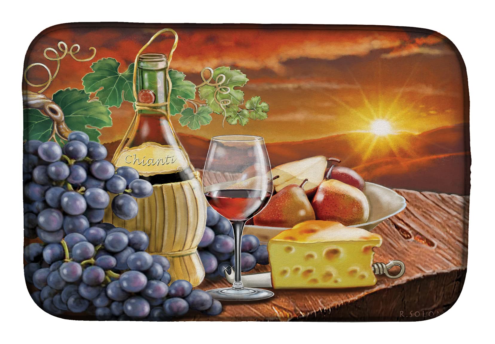 Chianti Pears Wine & Cheese Dish Drying Mat - Absorbent Kitchen Counter Mat (14x21