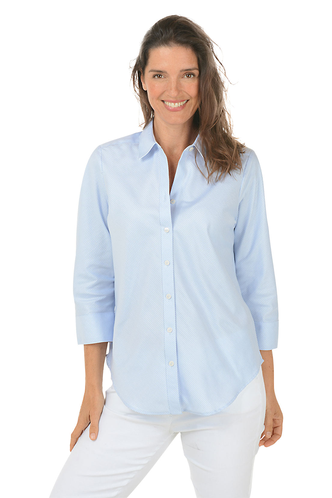 Soft Blue Striped Margie Shirt for Women - Comfortable Casual Button Down Top for Everyday Wear | Perfect for Office, Date Night & Weekend Outfits