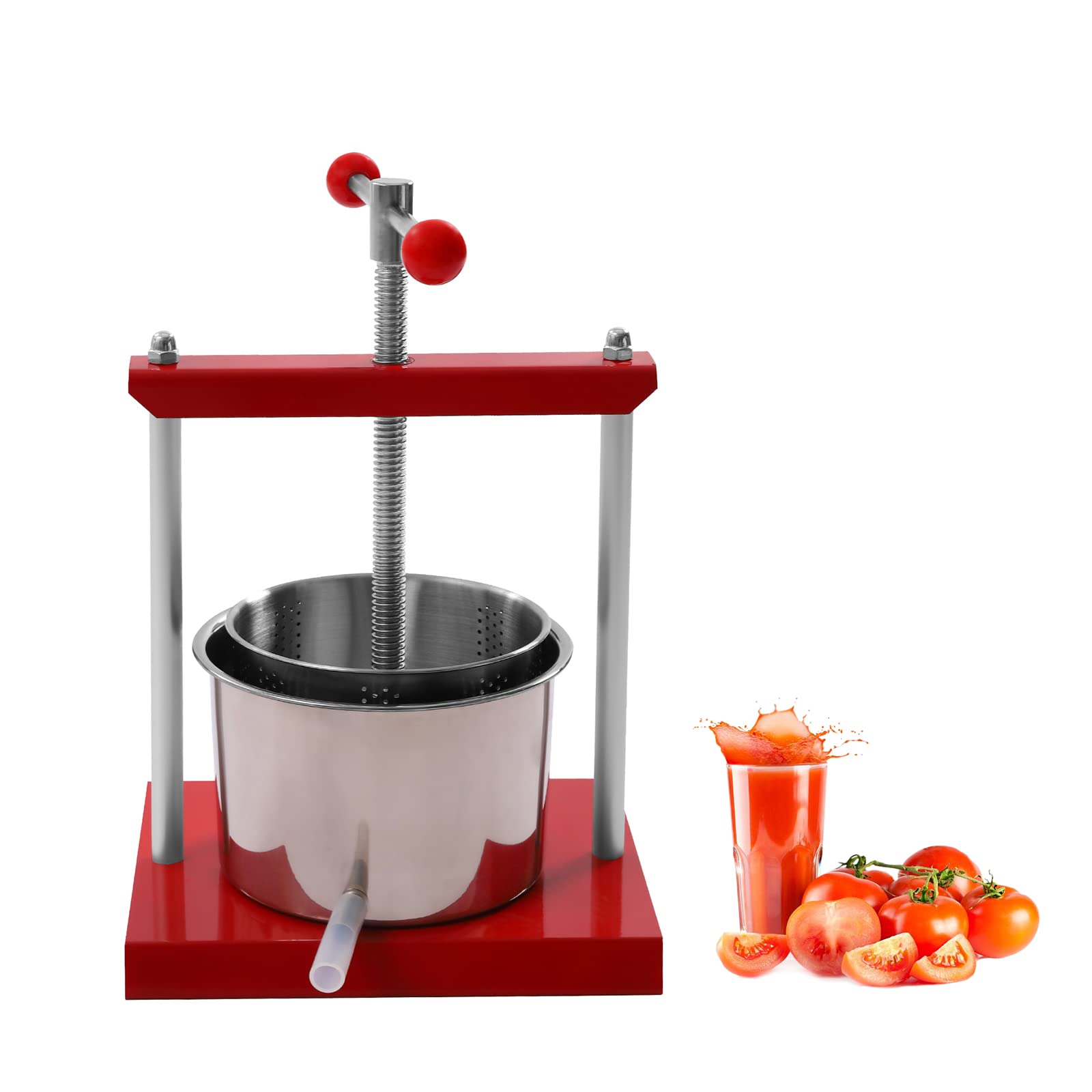 Stainless Steel Manual Fruit Wine Press - 1.6 Gallon T-Shaped Handle Juice Extractor for Apples, Grapes, Berries - Perfect for Homemade Wine, Cider, Olive Oil & Cheese Making (6L Capacity) - Ideal for Home Brewing, Farm Use & DIY Juice Extraction