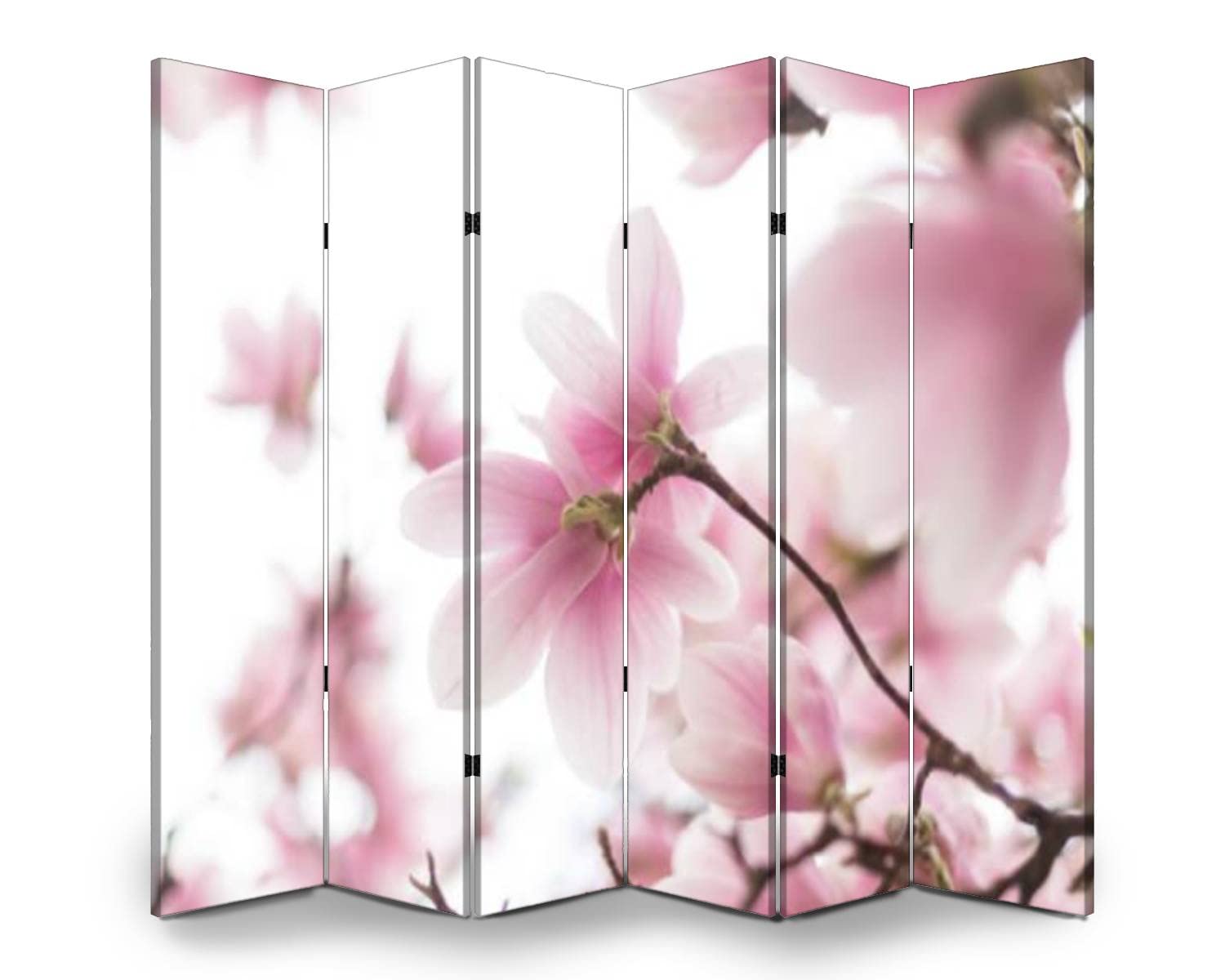 Lovely Magnolia Bloom Folding Room Divider Screen - Spring Floral Privacy Partition for Indoor/Outdoor Use - Freestanding Protective Wall Separator for Home, Office, and Event Spaces