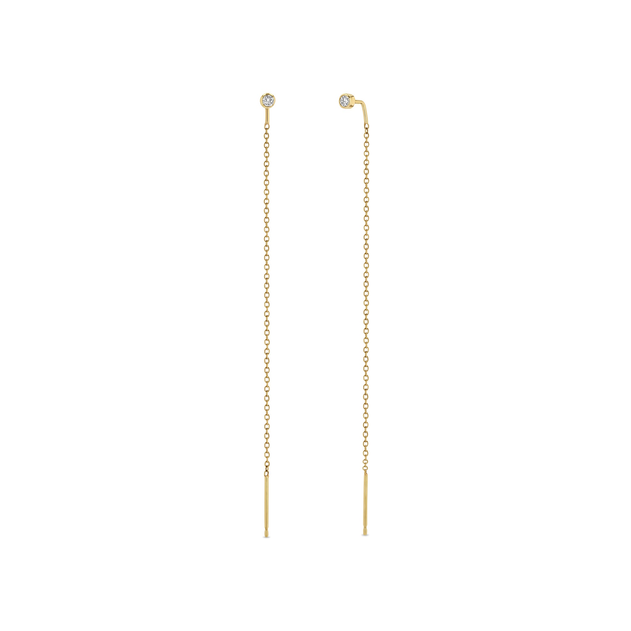 14K Gold Diamond Bezel Threader Earrings for Women - Dainty & Elegant Jewelry Gift for Bridal, Party & Everyday Wear