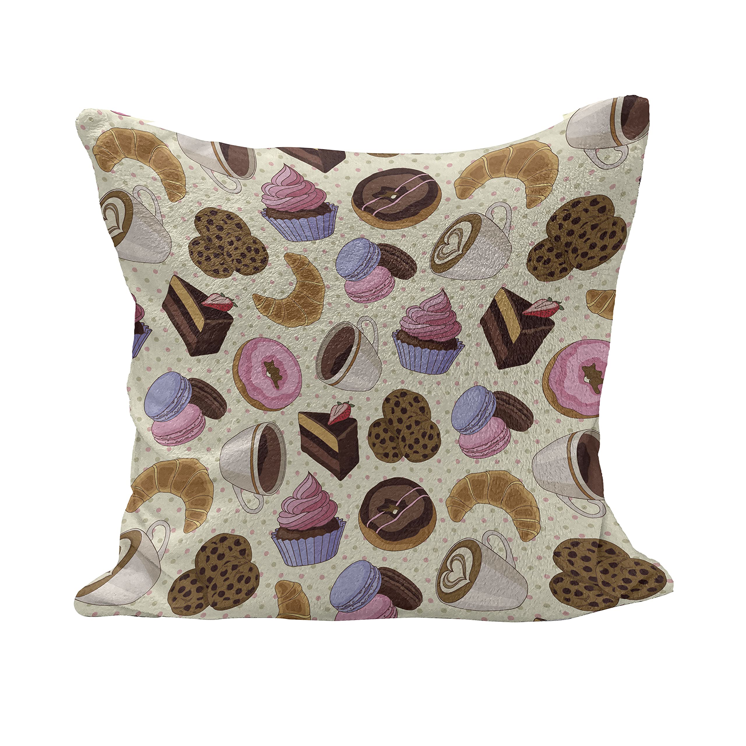 Ambesonne Coffee Themed Fluffy Throw Pillow Cover 36x36 Inch - Barista Style with Cups, Cookies & Chocolate Art Pattern, Square Decorative Cushion Case for Living Room, Bedroom & Coffee Shop Decor