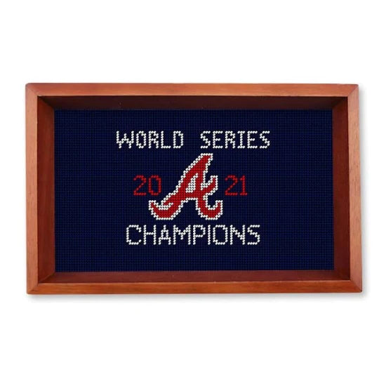 Atlanta Braves 2021 World Series Champions Valet Tray - Premium Leather Catchall for Keys, Wallet & Jewelry - Perfect for Home, Office & Braves Fan Gifts