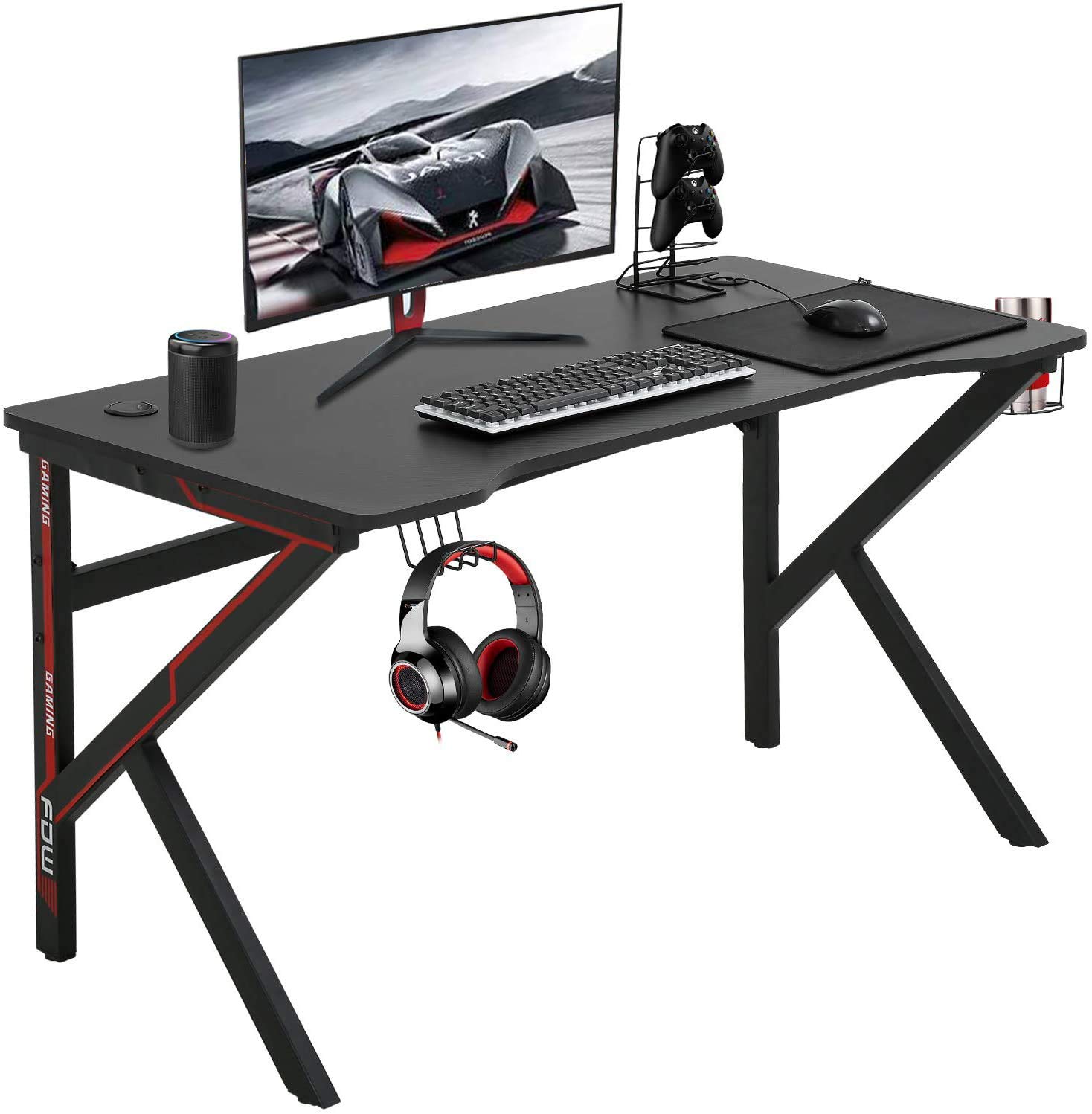 Premium Carbon Fiber Gaming Desk - Ergonomic PC Gamer Workstation with Racing Style Design, Cup Holder & Headphone Hook - Perfect for Esports, Streaming, Home Office & Study (Red) - Space-Saving Design for Small Rooms & Gaming Setups - Ideal for Pro Gamers, Streamers & Remote Workers - Enhance Your Gaming Battles, Work Efficiency & Study Focus