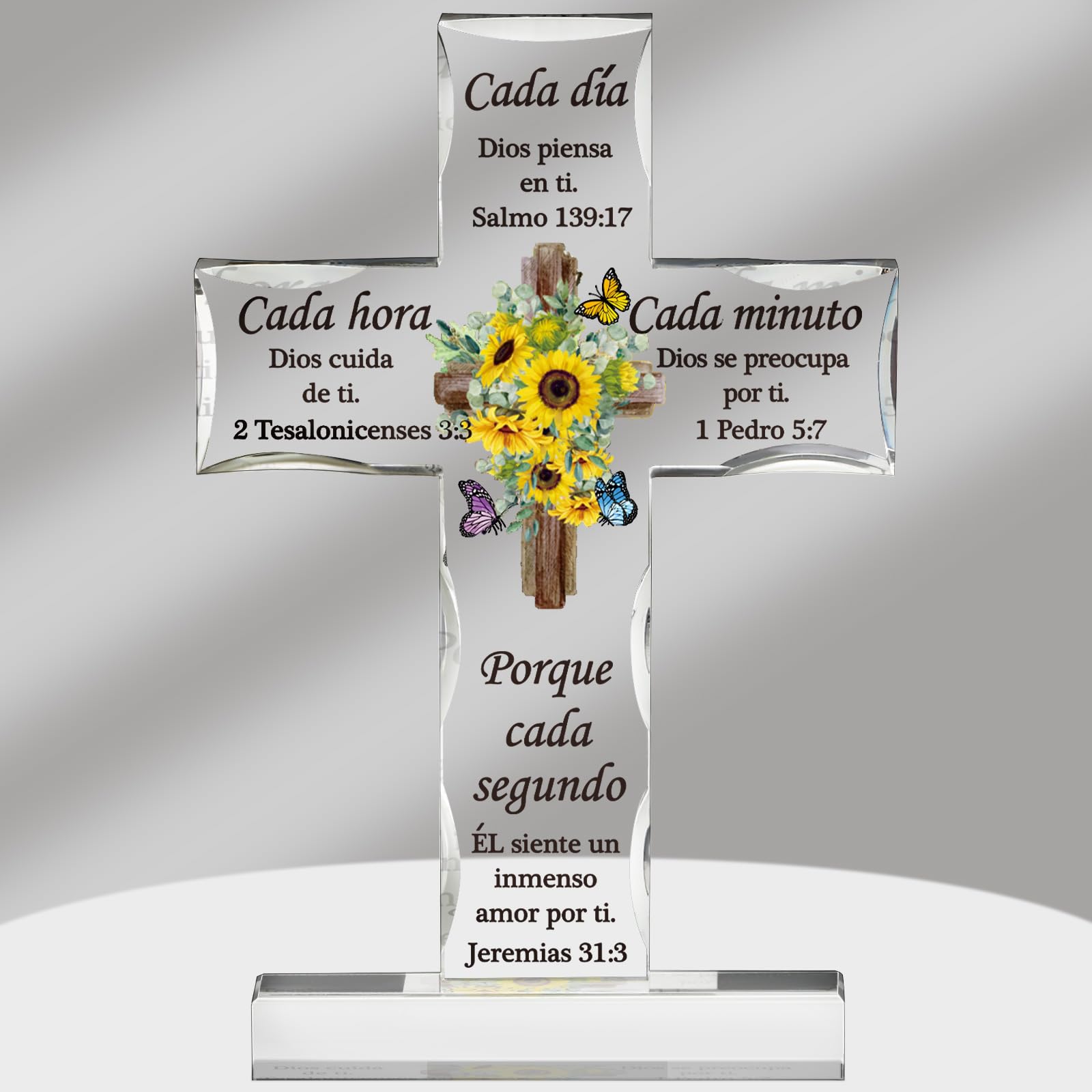 Spanish Christian Acrylic Cross Gift - Inspirational Bible Verse Desk Decor for Home & Office