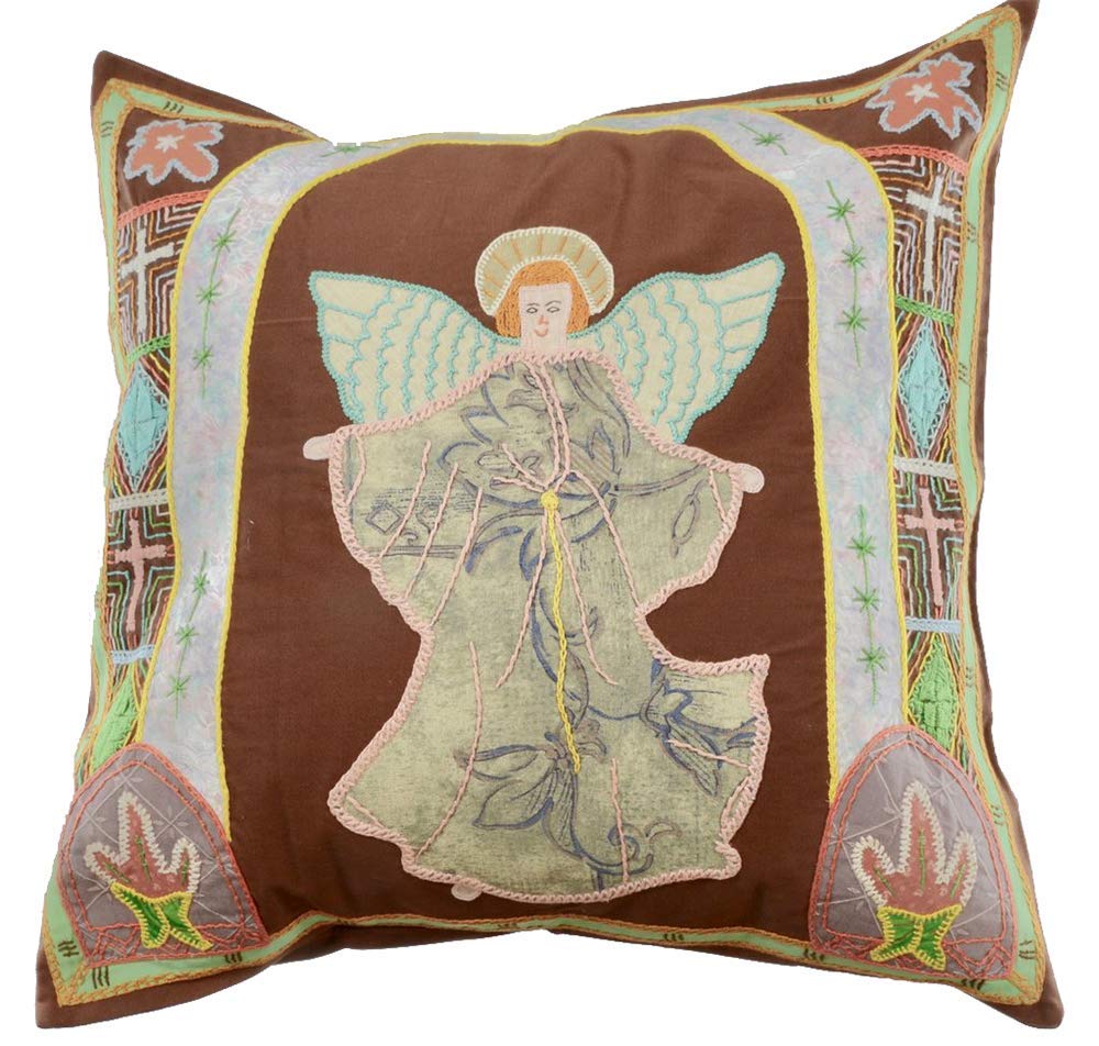 Embroidered Angel Throw Pillow 20x20 Inches - Soft Decorative Cushion for Bed, Sofa, Nursery & Gift Giving