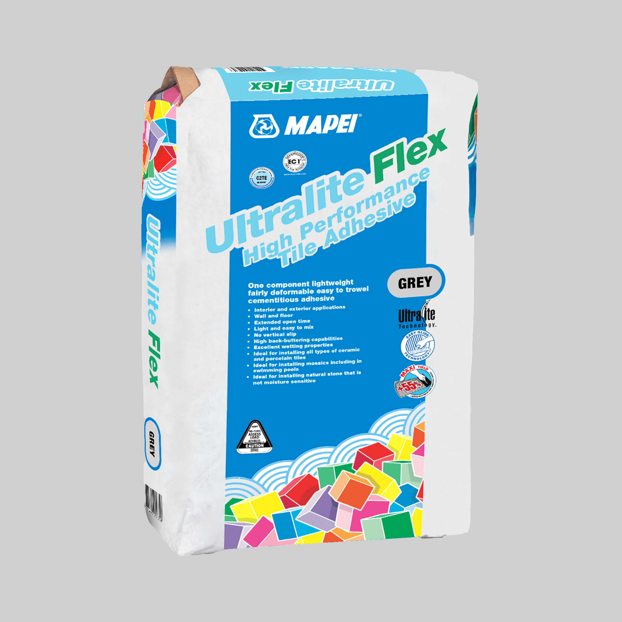 Mapei Ultralite Flex 13.5Kg Grey Thin-Set Mortar - Lightweight, Flexible Tile Adhesive for Floor and Wall Tiles - Perfect for Bathroom, Kitchen, and Shower Renovations