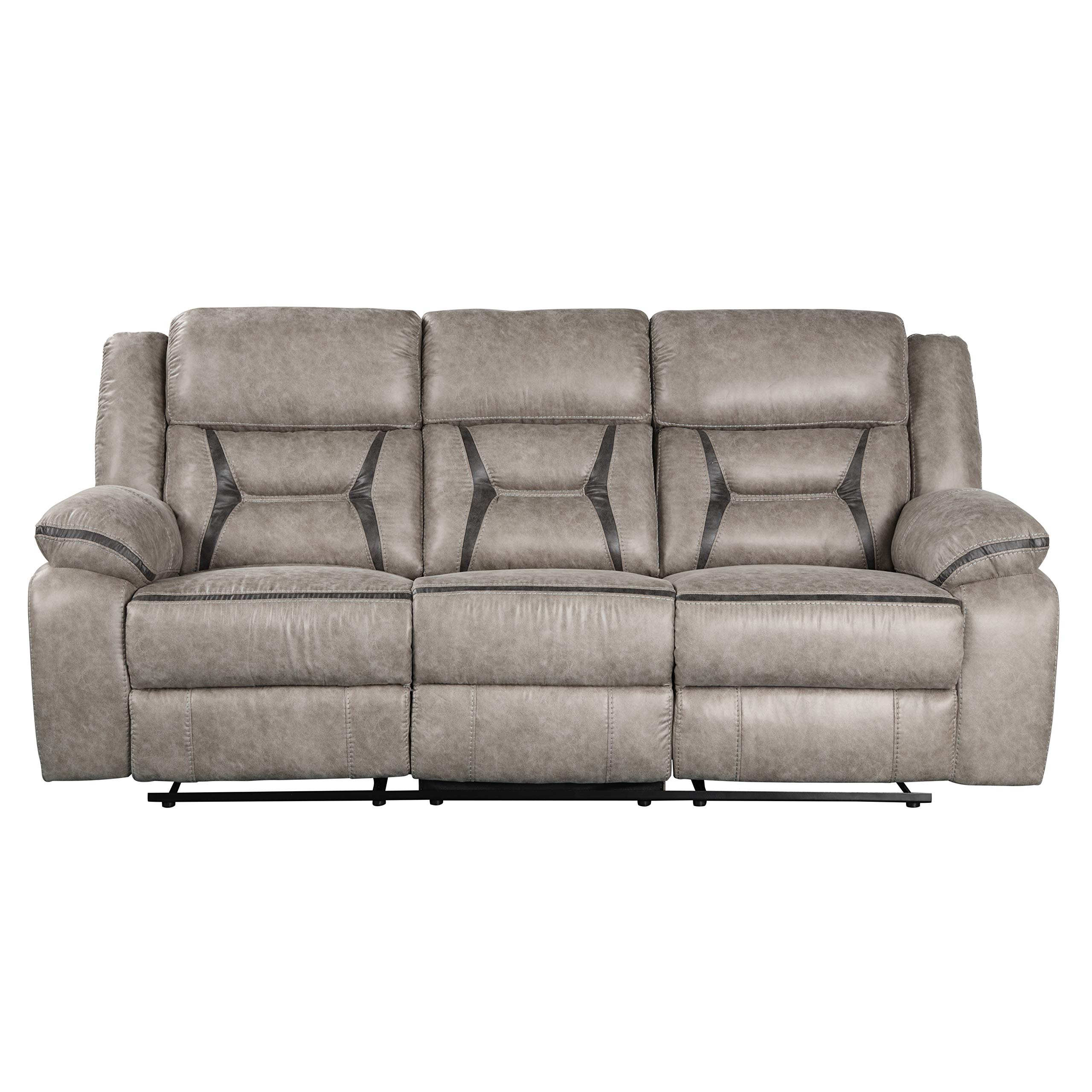 Roundhill Furniture Elkton Manual Recliner Sofa with Storage Console - Taupe Upholstery | Comfortable Living Room Seating for Relaxation & Entertainment
