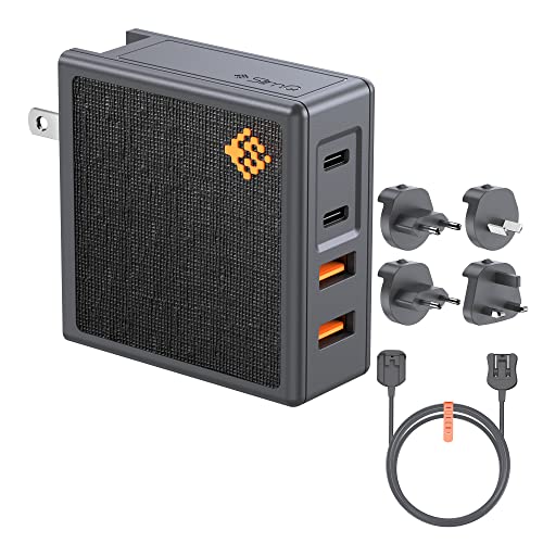 SlimQ 100W GaN Fast USB C Charger PD 3.0 PPS 4-Port Wall Charger | Compact Foldable Design for MacBook, iPad, iPhone, Samsung Galaxy | Includes International Adapters & Extension Cord | Perfect for Travel, Office & Home Charging Station