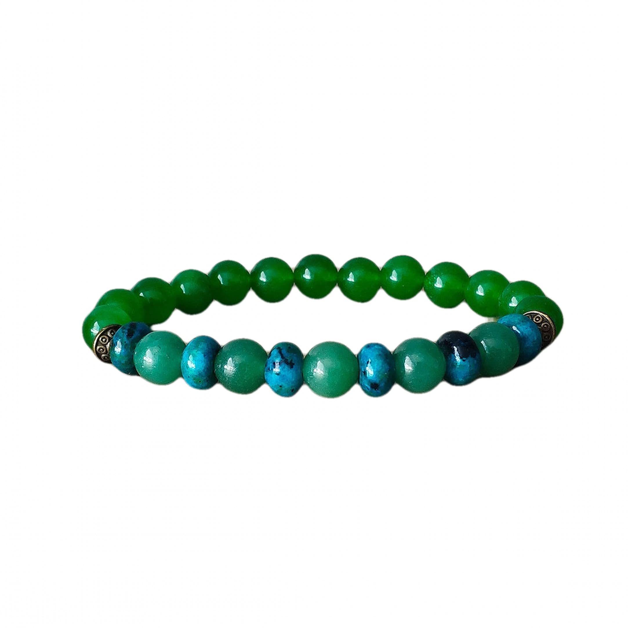 6mm Green Jade Gemstone Beaded Bracelet - Shree Narayani Mala Energy Jewelry for Yoga & Meditation | Natural Jade Bead Bracelet for Women & Men | 7