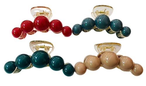 Samyak 4-Pack Jumbo Pearl Hair Claw Clips - Non-Slip Colorful Jaw Clamp Hair Clips for Women & Girls | Perfect for Ponytails, Buns & Everyday Hairstyles