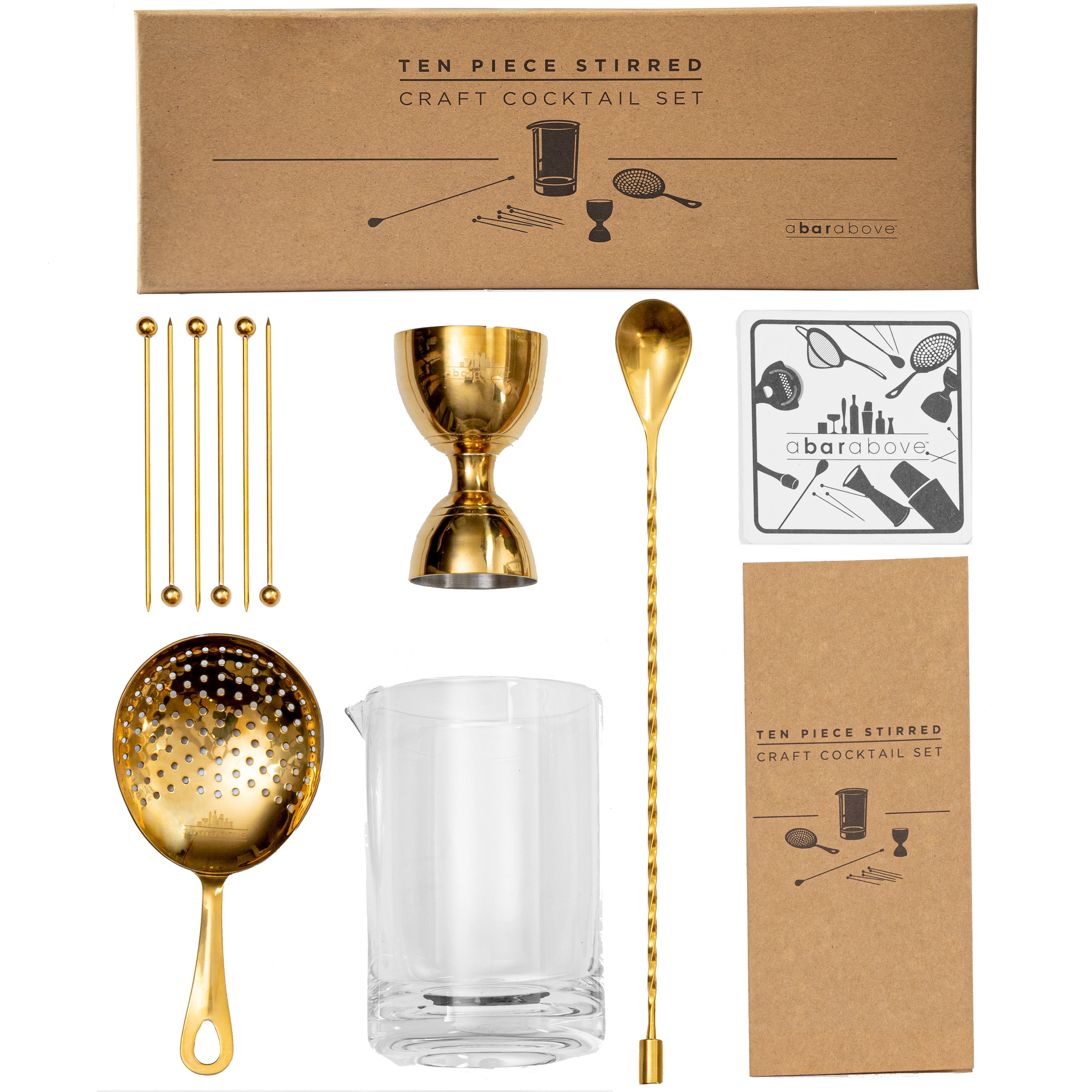Premium 10-Piece Gold Cocktail Mixing Set - Bar Tools for Professional & Home Bartenders - Perfect for Crafting Martinis, Mojitos & Classic Cocktails at Parties
