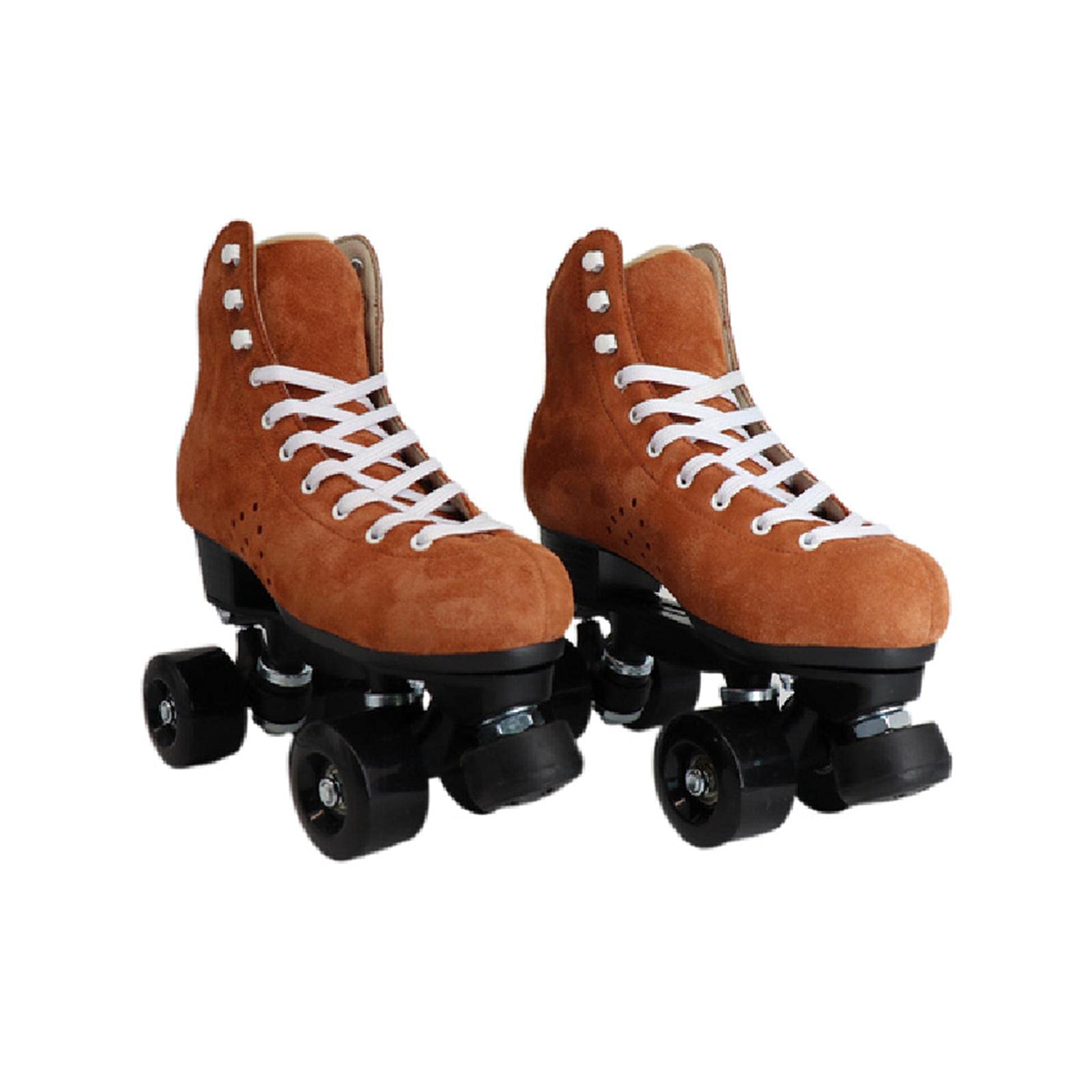 HANQI Roller Skates for Adults - Women & Men's Large Size Quad Skates (Pink, Brown, Green) | Outdoor & Indoor Skating, Fitness, Roller Derby, Rink & Street Use