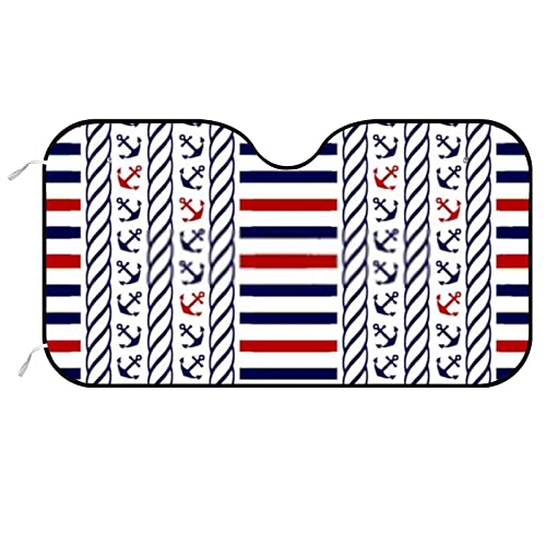 Nautical Stripes & Anchors Car Windshield Sun Shade Cover - UV Protection 51x27.5 Inch | Blocks Heat & Sun Rays | Perfect for Summer Parking & Road Trips