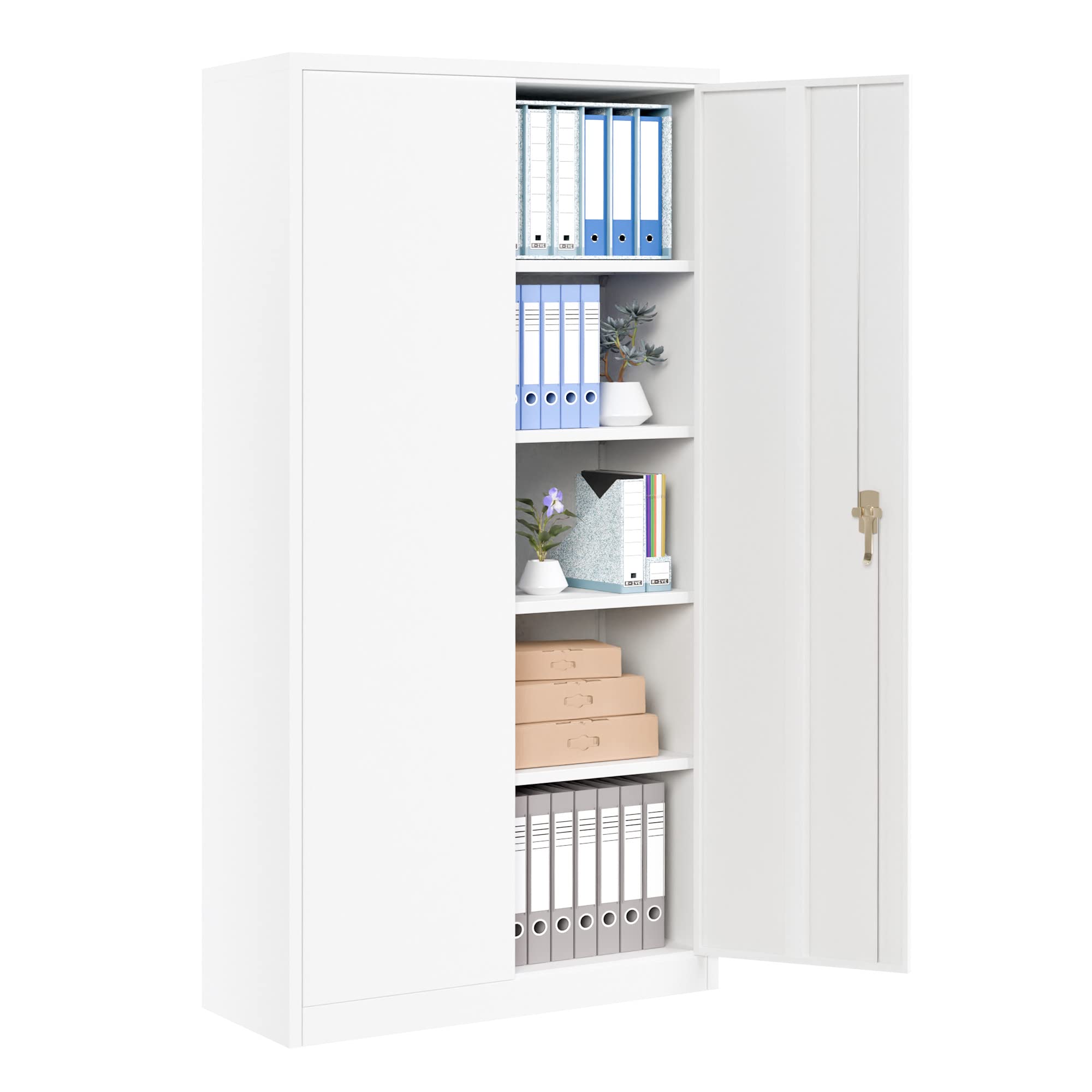 METAN 72 Inch Lockable Metal Storage Cabinet - 2 Door Steel Cabinet with 4 Adjustable Shelves for Office, Home & Garage Organization (White, Assembly Required) | Perfect for Storing Files, Tools & Household Supplies