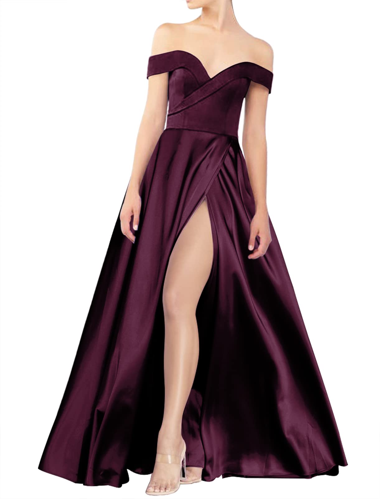 Elegant Satin Long Prom Dress with Sweetheart Neckline & Off-Shoulder Design - Formal Evening Gown with High Slit for Homecoming, Ball, Wedding & Special Occasions