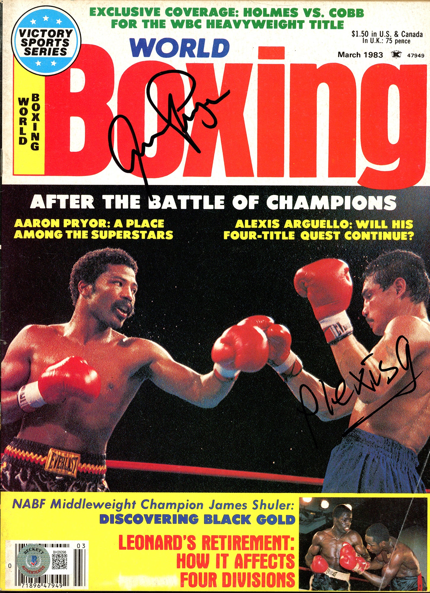 Authentic Alexis Arguello & Aaron Pryor Autographed World Boxing Magazine - Beckett BAS Certified #BH29298 - Perfect for Boxing Memorabilia Collectors & Sports Fans Display