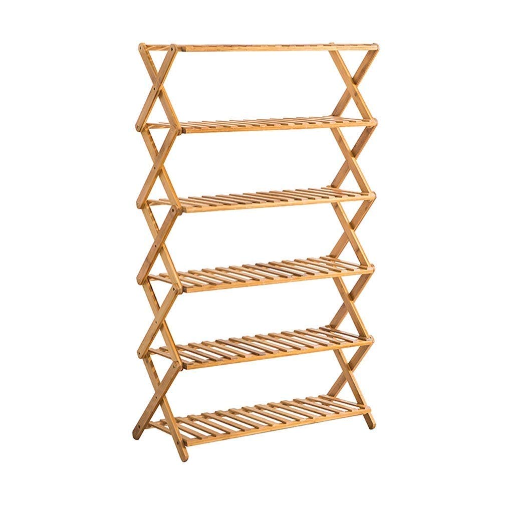 6-Tier Bamboo Bookshelf - Free Assembly, Multi-Purpose Storage Rack for Shoes, Books & Plants | Space-Saving Foldable Design for Living Room, Bedroom, Kitchen & Office Organization