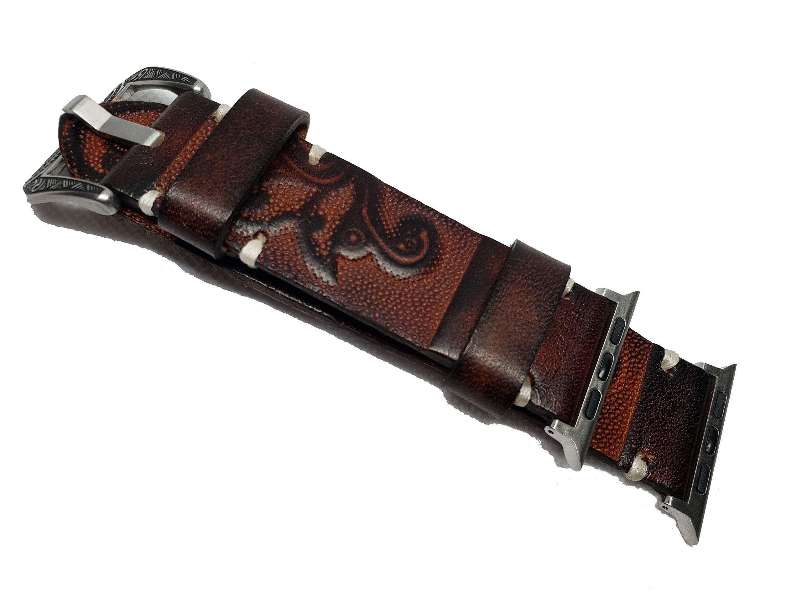 Handmade Genuine Leather Apple Watch Band - Compatible with Apple Watch Series 5/4/3/2/1 (42mm/44mm) - Premium Tooled Design for Men & Women - Perfect for Daily Wear, Workouts & Special Occasions