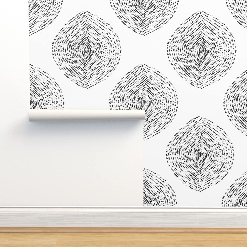 Commercial Grade Wallpaper 27ft x 2ft - Boho Black White Modern Abstract Traditional Peel and Stick Wallpaper by Spoonflower | Perfect for Living Room, Bedroom, Office & Home Decor