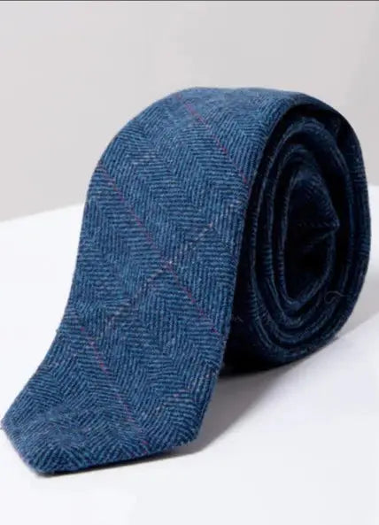 Marc Darcy Dion Blue Tweed Tie for Men | Classic Slim Necktie for Business, Weddings & Formal Events | Premium Wool Blend Fashion Accessory