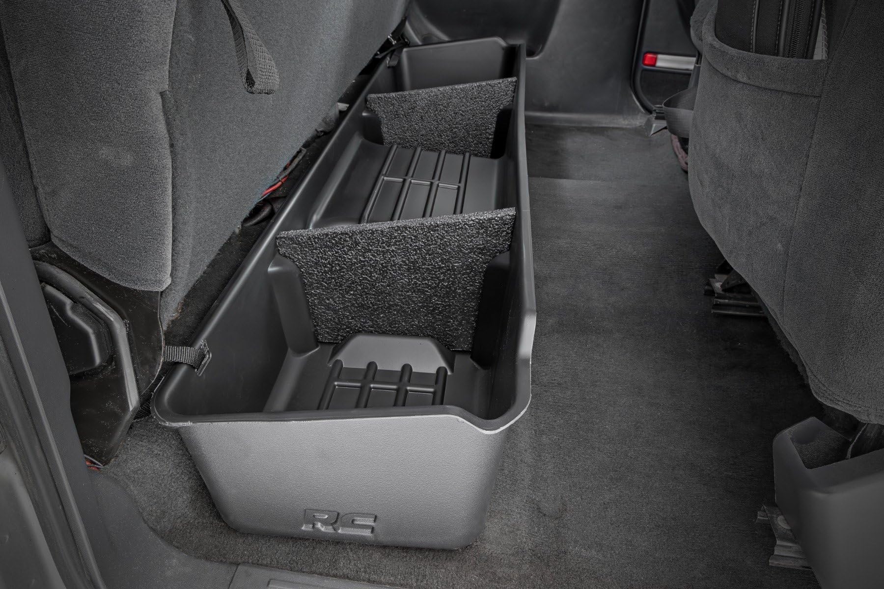 Rough Country Custom-Fit Under Seat Storage Box for Chevy Silverado & GMC Sierra 1500/2500/3500 (1999-2006) - Durable Anti-Skid Truck Organizer - Perfect for Tools, Emergency Kits & Off-Road Gear Storage