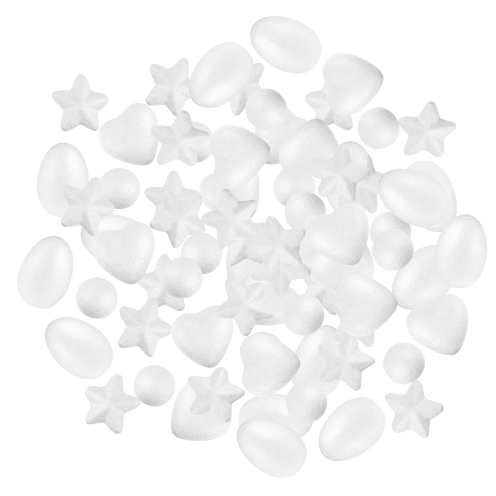 EXCEART 250pcs White Blank Polystyrene Foam Heart Ball & Star Shaped Easter Eggs for DIY Painting, Easter Crafts, Party Decorations - Perfect for Easter Basket Fillers, Classroom Activities, and Holiday Home Decor
