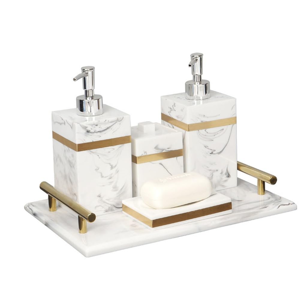 Luxury 5-Piece Hotel Bathroom Toiletries Set with Aromatherapy Tray - Elegant Sink Organizer for Spa-Like Bathroom Decor & Guest Room Essentials