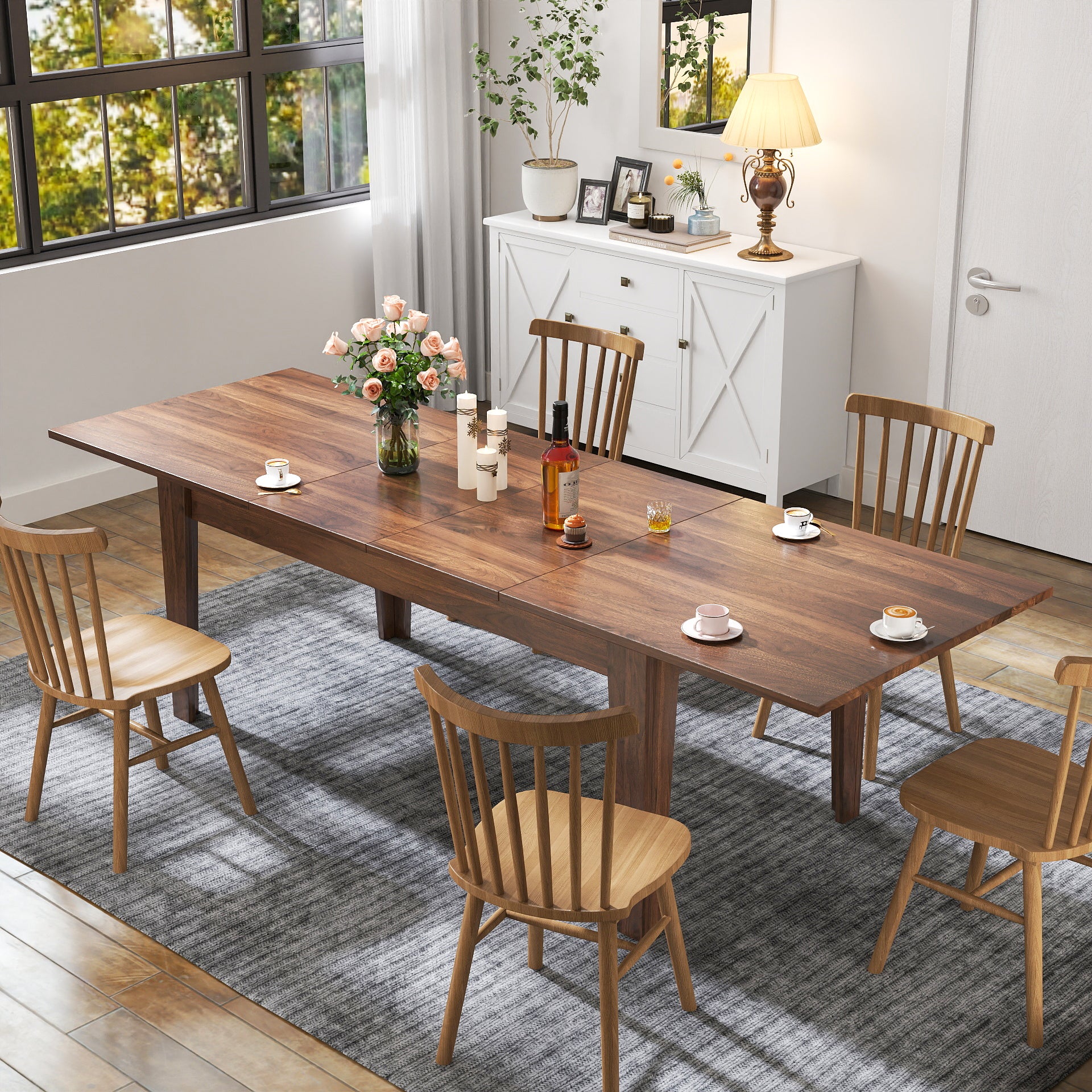 Extendable Dining Table 106.3 Inch - Large Kitchen Table for Family Gatherings, Dinner Parties & Everyday Meals | Solid Wood Expandable Table with Leaf | Perfect for Dining Room, Kitchen & Open Concept Spaces