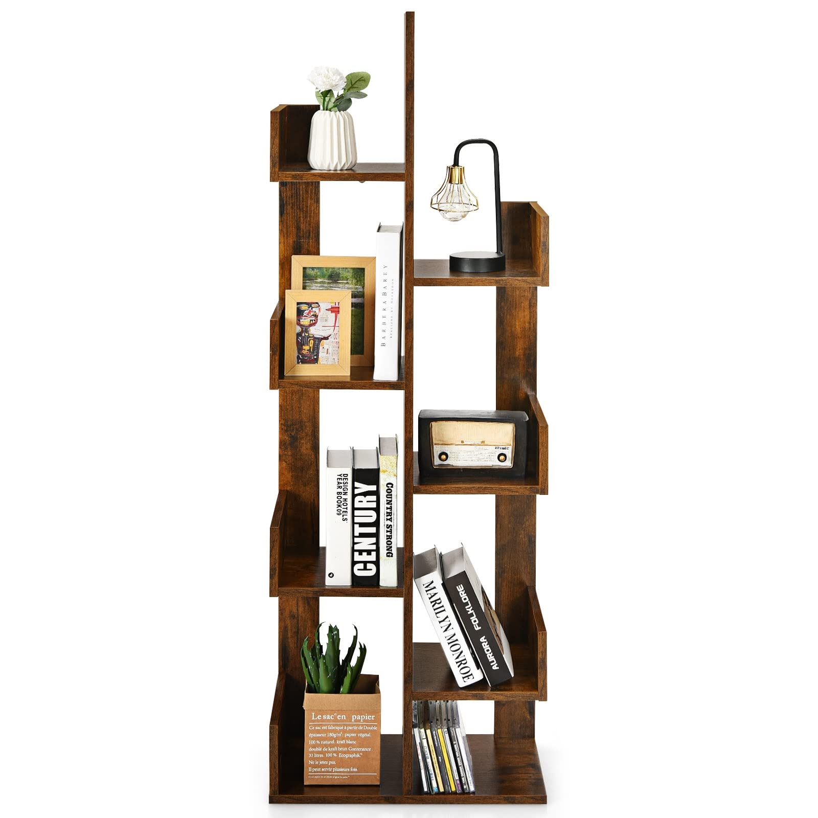 Liviza 5-Tier Open Bookshelf - Narrow Freestanding Tree Bookcase for Small Spaces, Corner Display Storage Shelf for Home Office & Living Room, 57