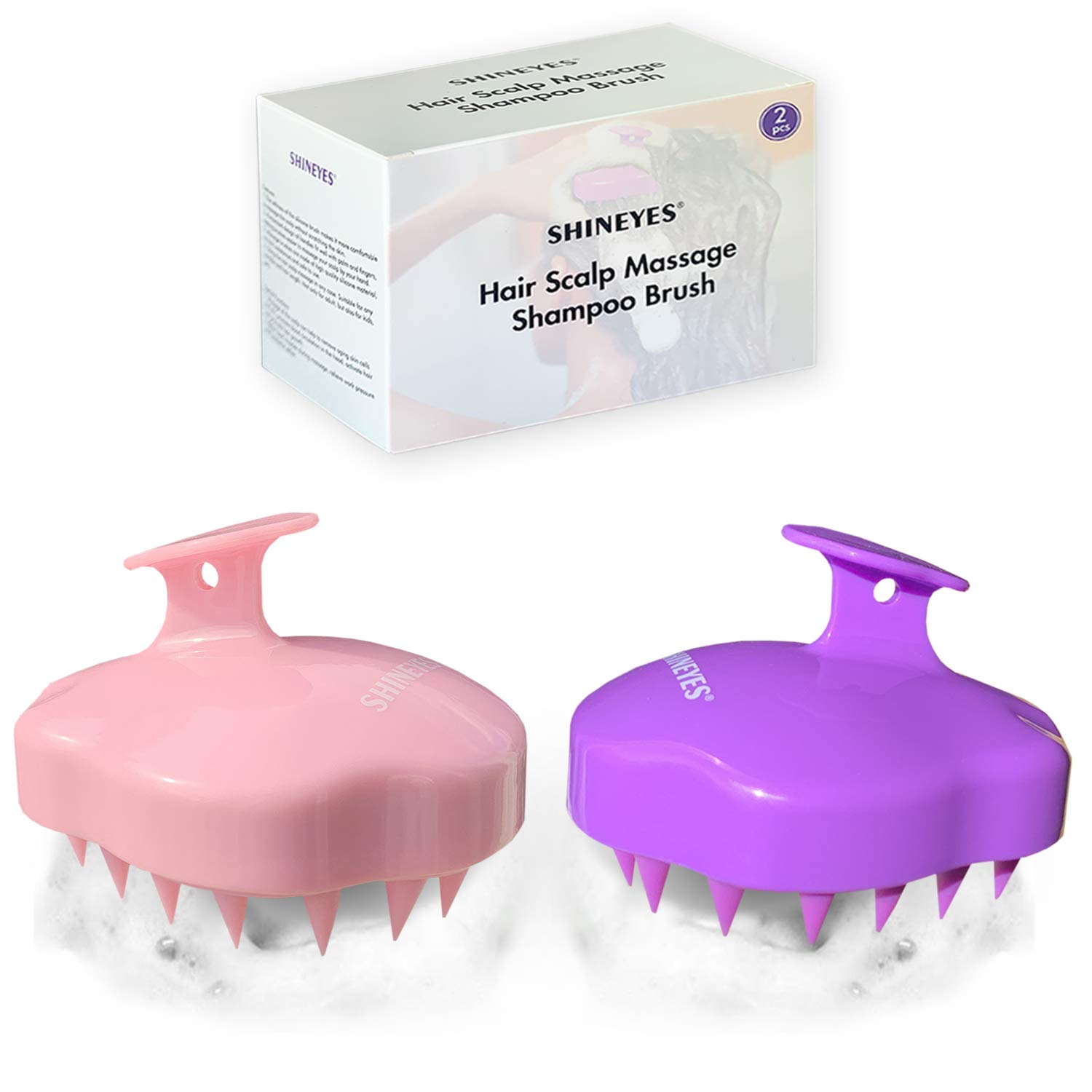 SHINEYES 2 Pack Silicone Scalp Massager Shampoo Brush - Soft Hair Care & Cleaning Tool for Men, Women, Kids & Pets - Relieve Stress & Promote Relaxation - Perfect for Home, Salon & Travel Use