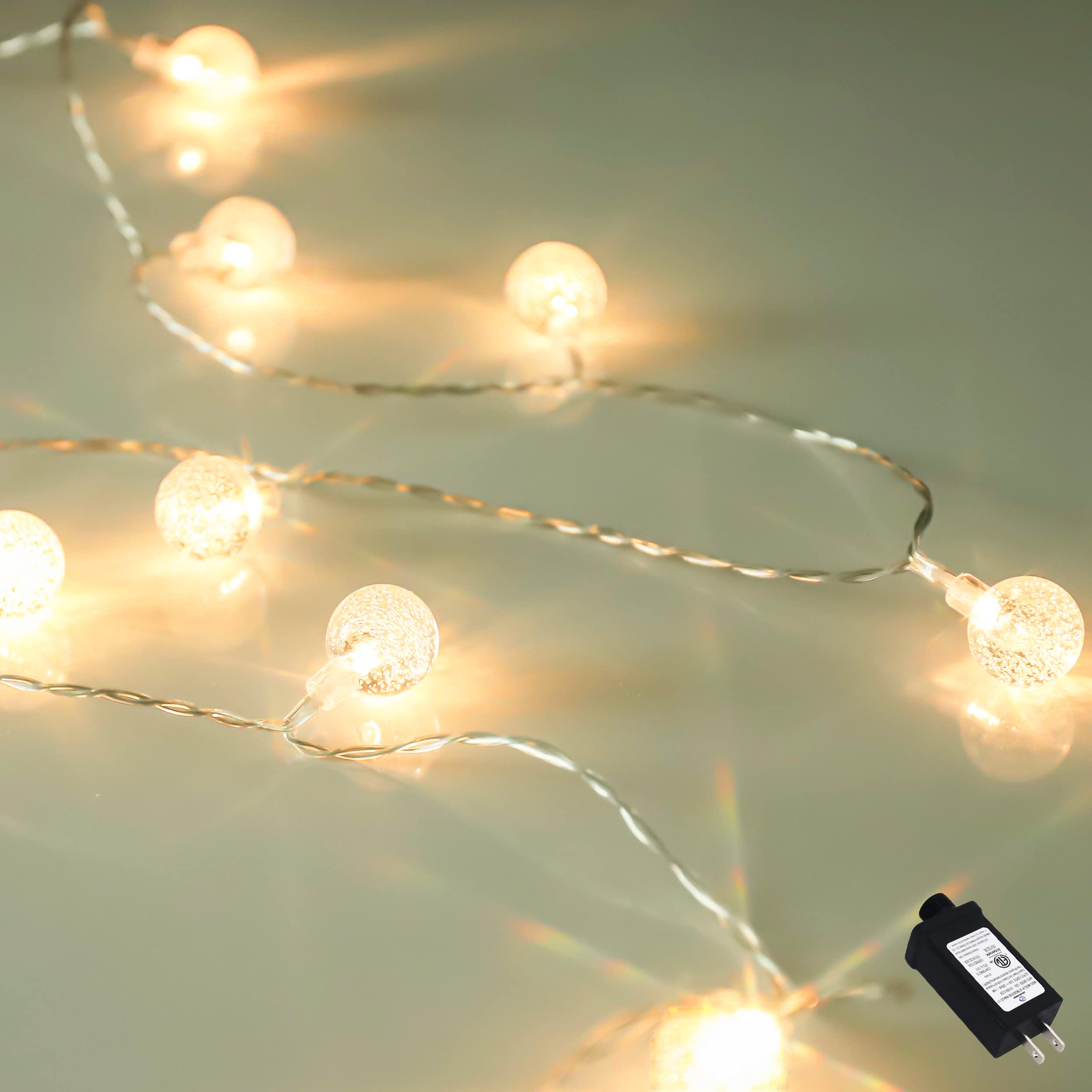 myCozyLite 20 Crystal Ball LED String Lights Plug in - Indoor/Outdoor Globe Fairy Lights with Timer for Balcony, Patio, Bedroom & Wall Decor | Warm White Extendable Decorative Lighting for Parties, Weddings & Home Ambiance