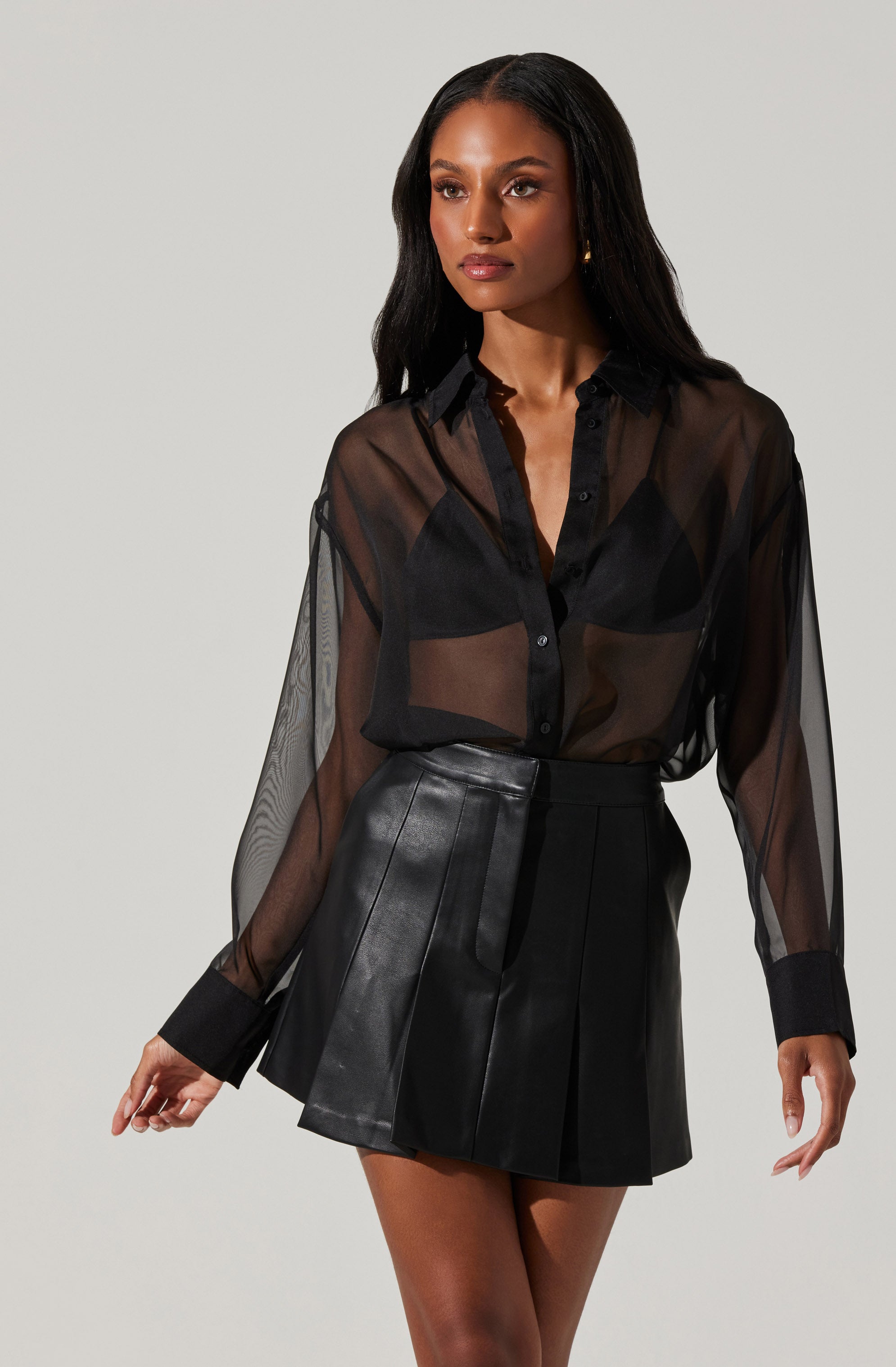 Evie Sheer Button Up Blouse for Women - Elegant See-Through Shirt with Front Buttons - Perfect for Office Wear, Date Night & Summer Outfits