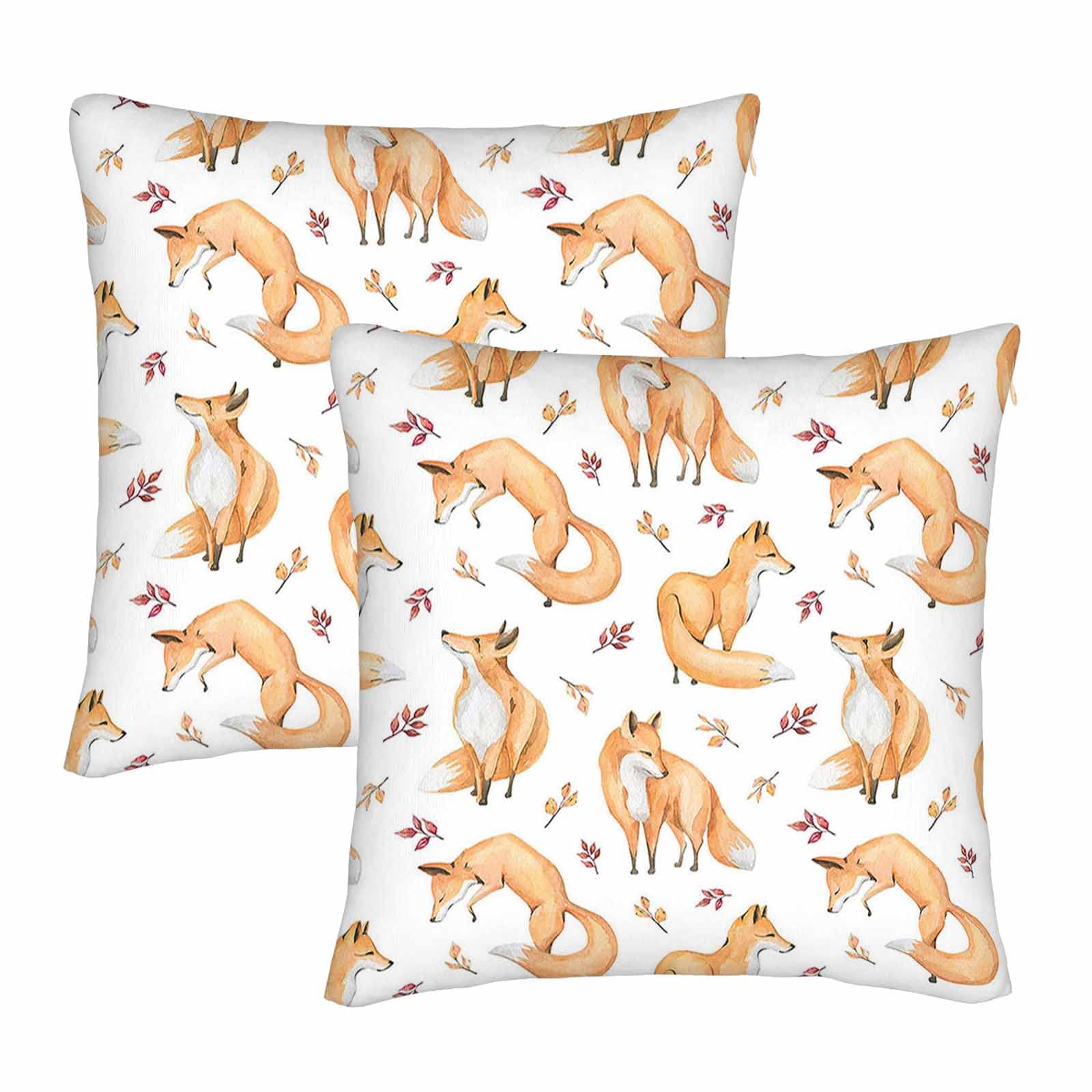 AOYEGO Fox Throw Pillow Covers Set of 2 - 22x22 Inch Wild Animal Fox with Leaves Tree Design Decorative Cushion Covers for Sofa, Bed, Living Room - Perfect for Home Decor, Gifts for Men & Women