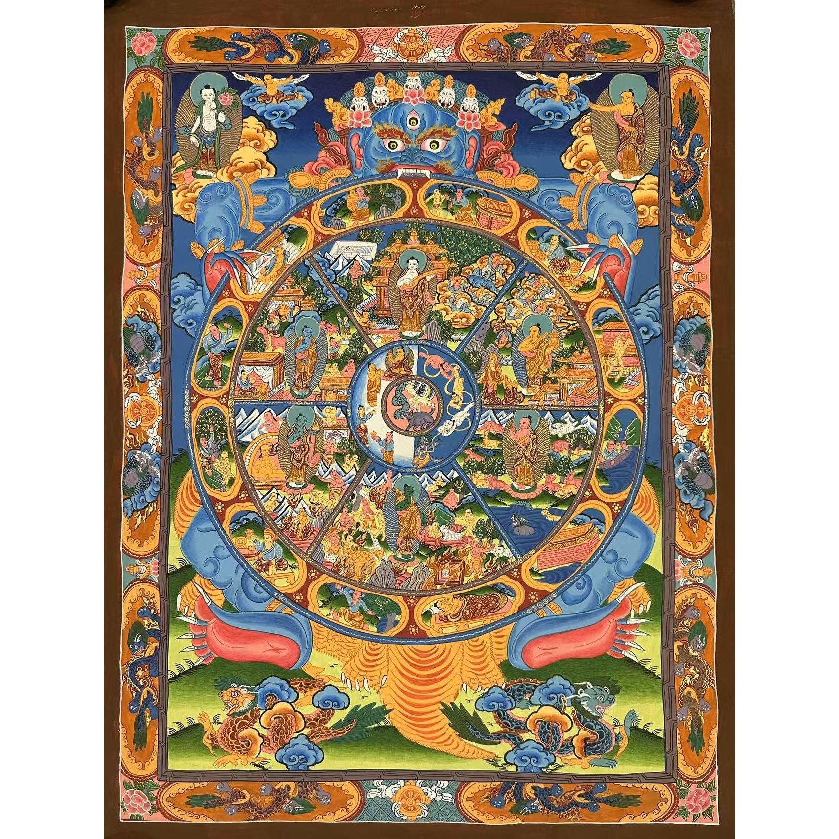Authentic Tibetan Wheel of Life Thangka Painting - Handmade Buddhist Art for Meditation & Home Decor | Perfect for Yoga Studios, Spiritual Gifts & Wall Art