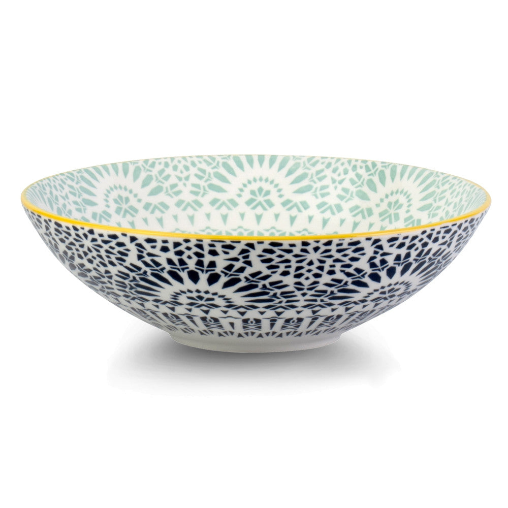 Brilliant Paisley Blue Poke Bowl - 21cm Ceramic Dish for Sushi, Salad & Healthy Meals - Elegant Dining & Home Decor
