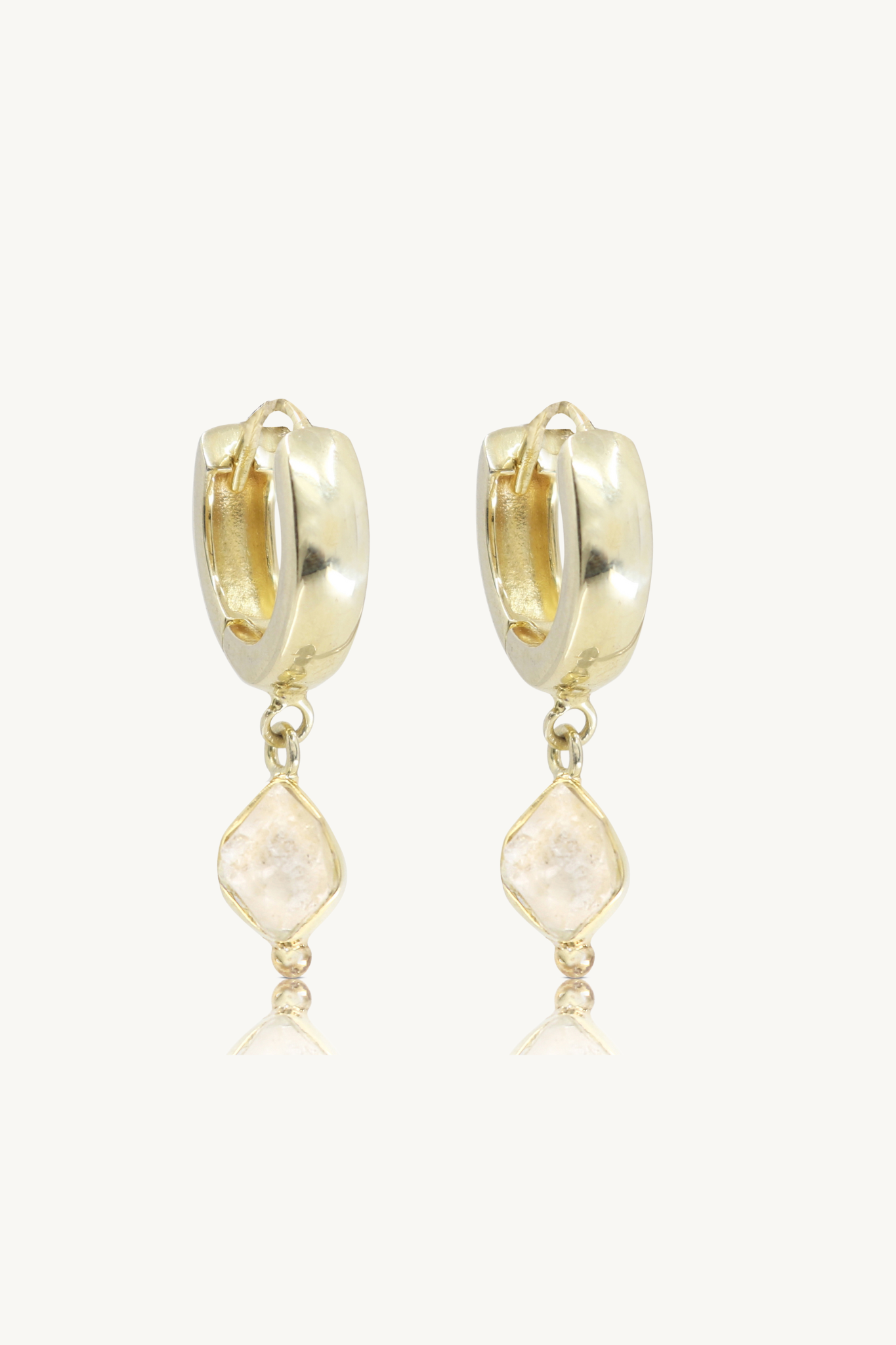 Natural Herkimer Diamond Gold Huggie Hoop Earrings for Women – Elegant & Hypoallergenic Jewelry for Everyday Wear & Special Occasions
