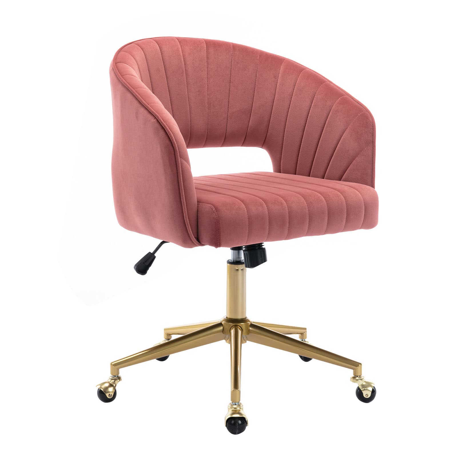 Velvet Task Chair with Adjustable Height - Ergonomic Office Desk Chair with Wheels & Swivel for Home Office, Study Room, Bedroom - Pink Gaming Chair for Adults & Teens (Perfect for Work, Study & Vanity)
