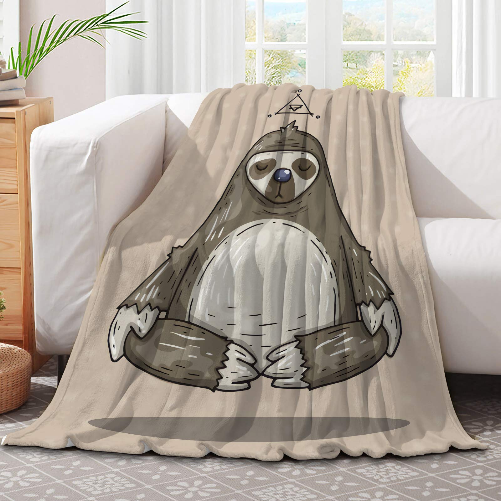 Ultra Soft Meditation Sloth Microfiber Flannel Blanket - Super King Size 90x120 Inches - Warm & Cozy for All Seasons - Perfect for Couch, Bed, Sofa - Ideal for Relaxation, Meditation & Home Decor